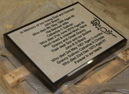 Corian memorial plaque on granite wedge