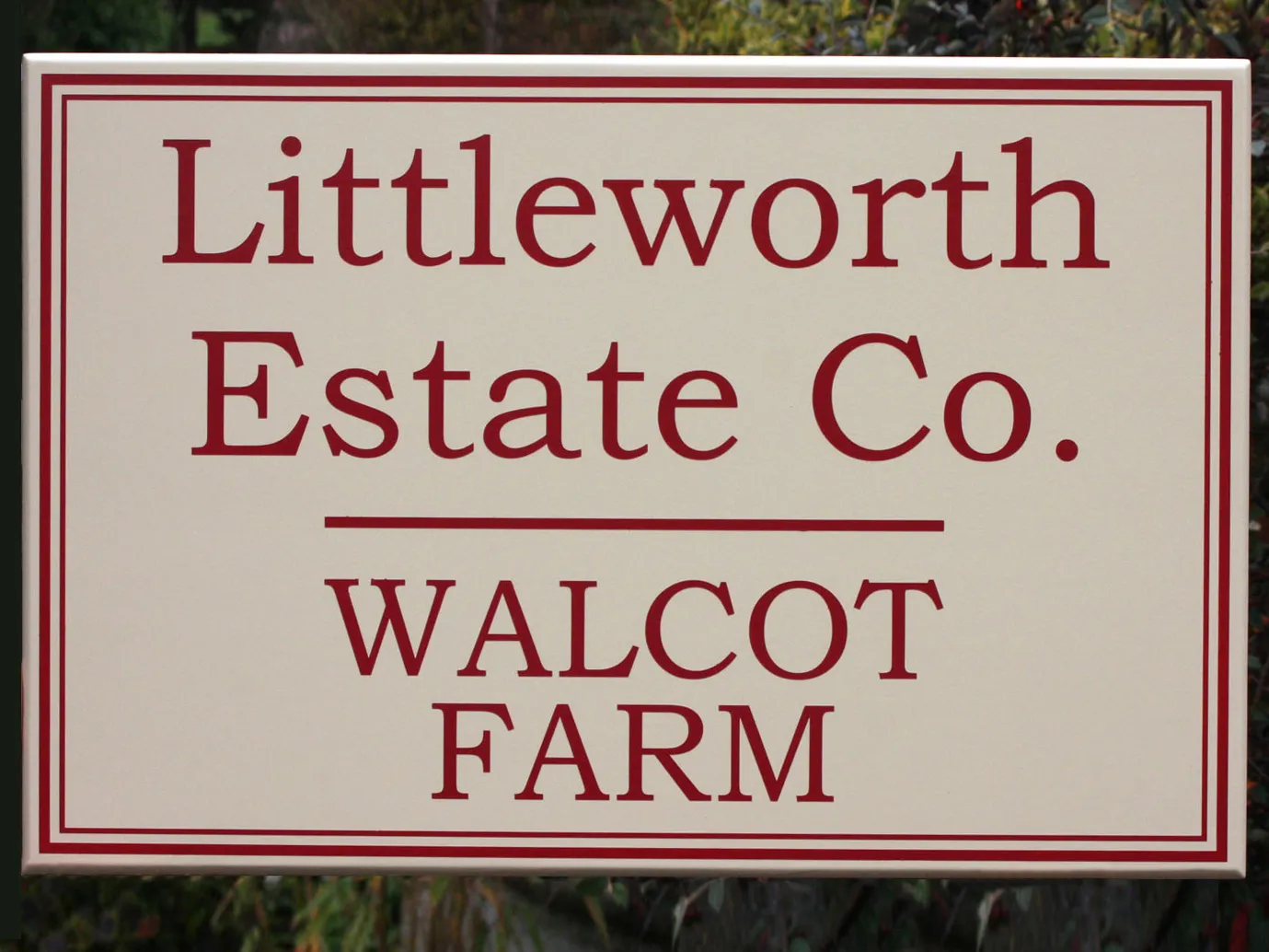 title here Cream sign with Farrow and Ball Rectory Red painted lettering