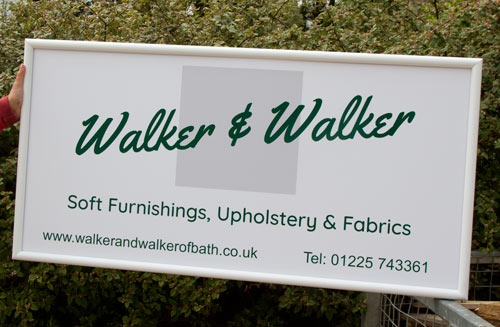 Aluminium sign with bullnose edging.