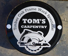 Round painted and etched acrylic sign. Round painted and etched acrylic sign.