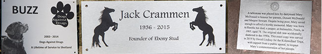 Laser engraved stainless steel plaques and memorials.