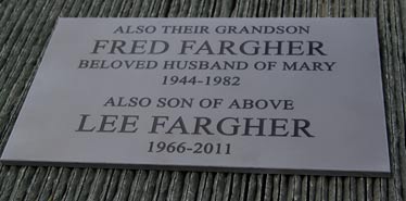 Engraved corian plaque on granite plinth. Slate Corian Memorial Plaque