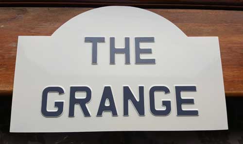 Vintage style enamelled embossed aluminium name plates.