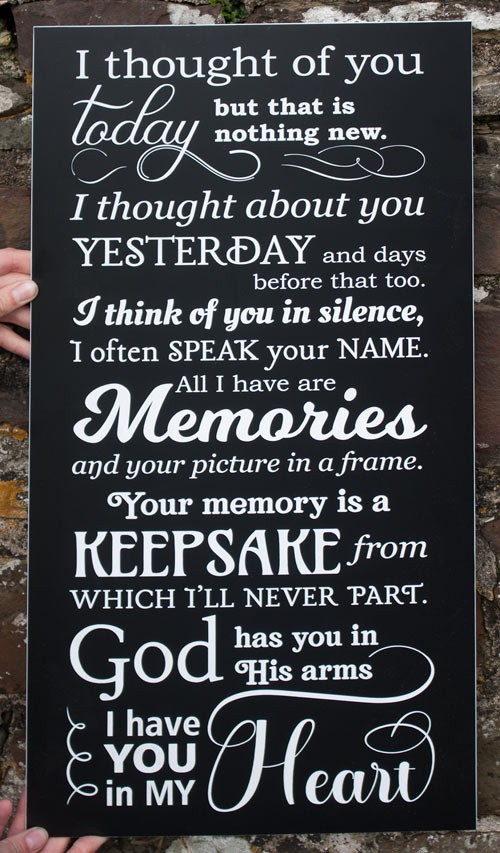 Black and white acrylic laminate memorial words - 1909.SE.029