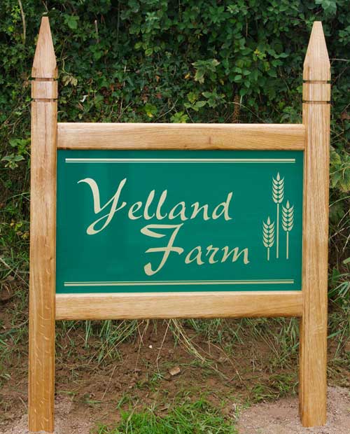 Oak framed sign on posts