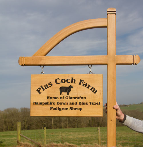 Wooden post and sign made in oak