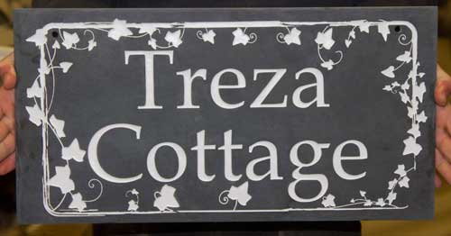 Slate house sign with ivy leaf border