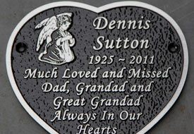 Heart shaped cast aluminium memorial.