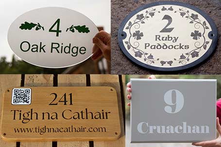 House address signs in wood, clear acrylic and slate.
