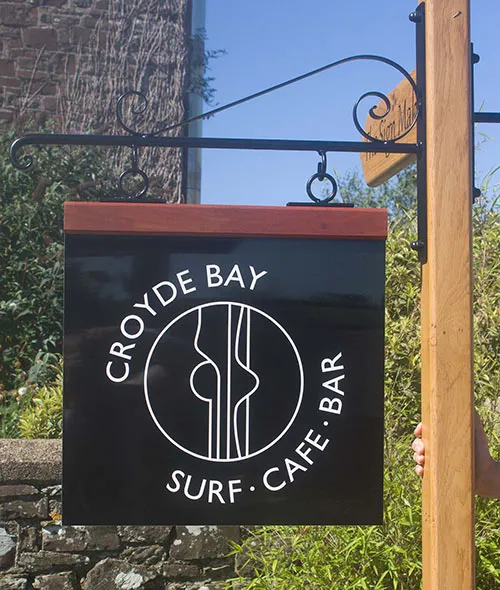 Contemporary Hardwood Header Hanging Sign.