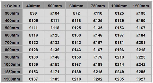 Prices for one colour lettering