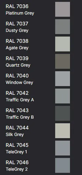 title here RAL Colours - Greys