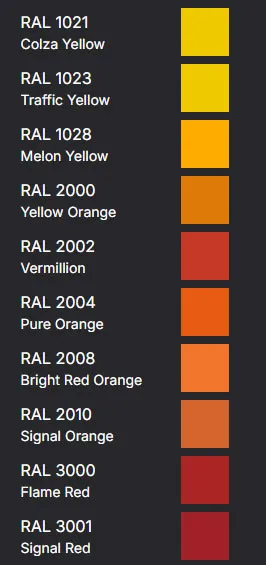title here RAL Colours - Oranges and Reds