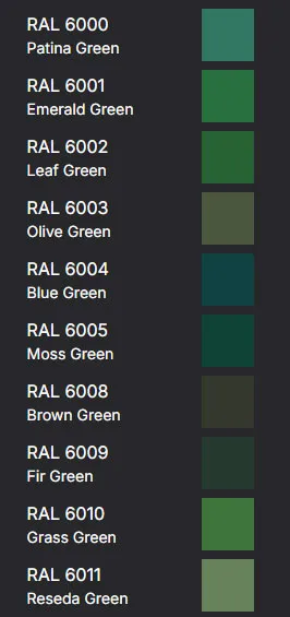title here RAL Colours - Greens