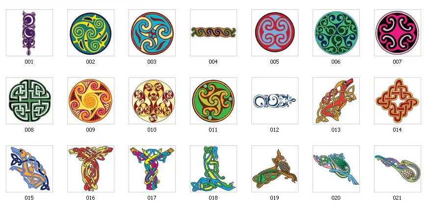 A selection of full colour celtic and norse designs