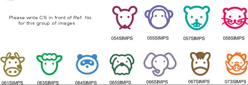 Simple clour outline images of animal faces