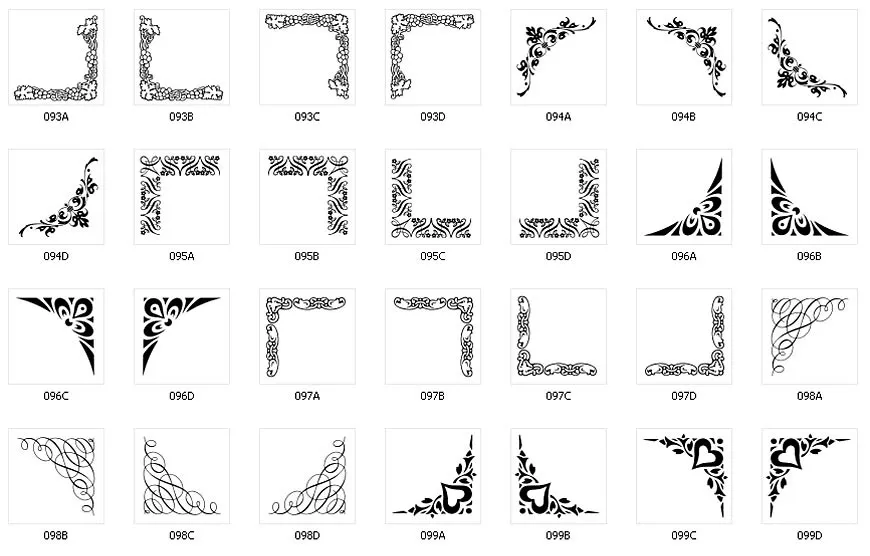 Corner designs for signs and memorials,calligraphic, swash, swirl, heart