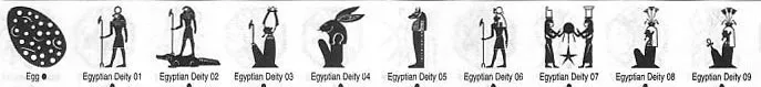 A selection of Egyptian images, heiroglyphics, deity