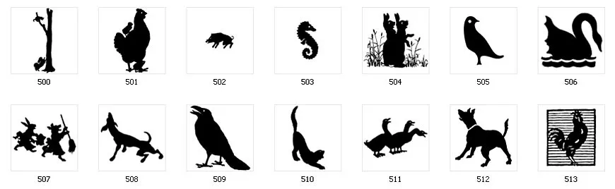 Animal silhouette images, chicken,swan, seahorse