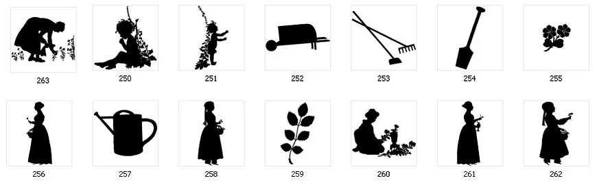 Vintage gardening images, woman gardening, wheelbarrow, rake, spade, watering can