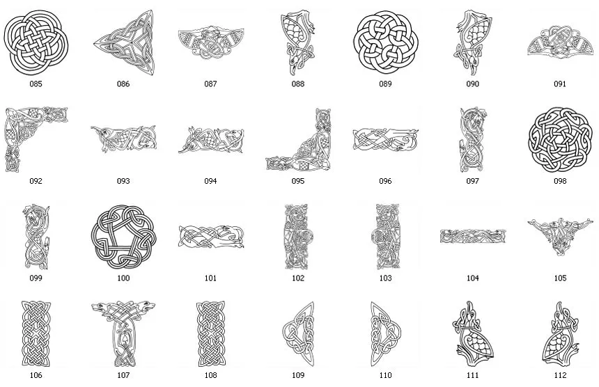 A collection of celtic stencil images, symbols and designs