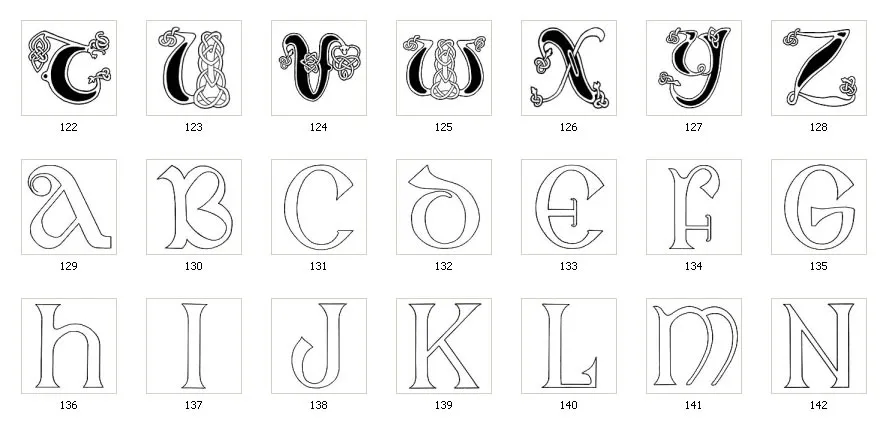 A selection of simple Celtic letters