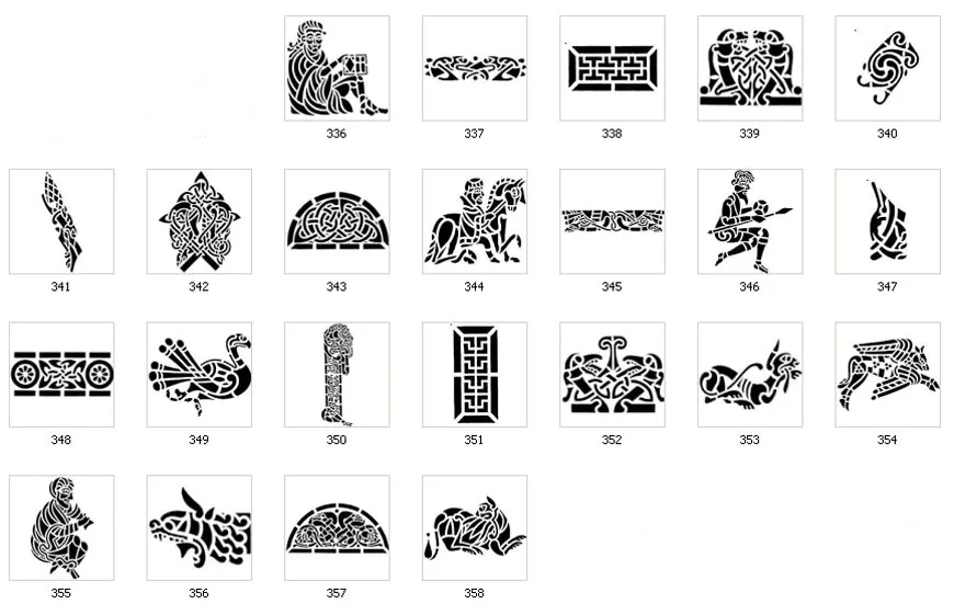 A collection of celtic stencil images, symbols and designs