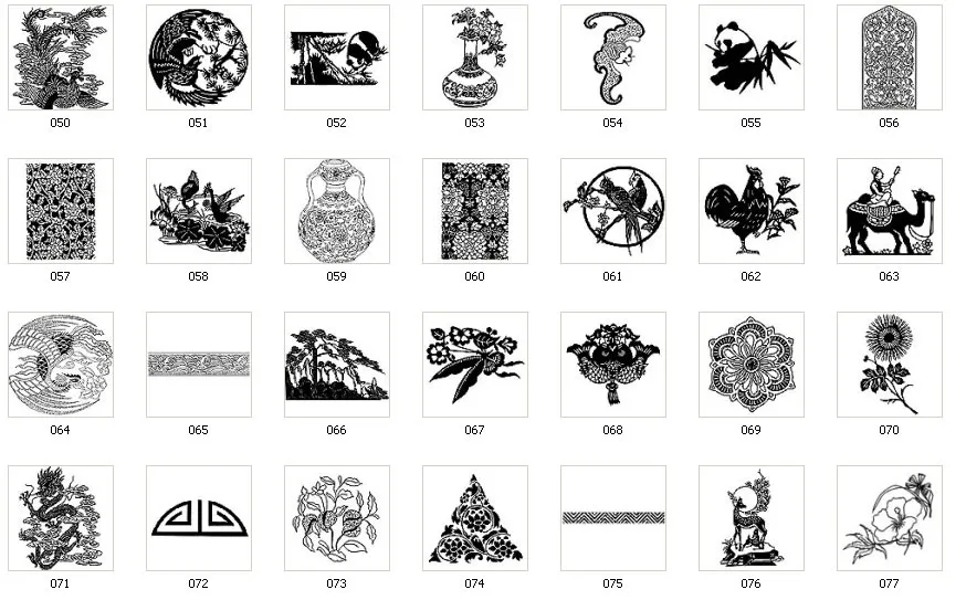 Various Chinese designs, birds, pattern, flower, plant, deer