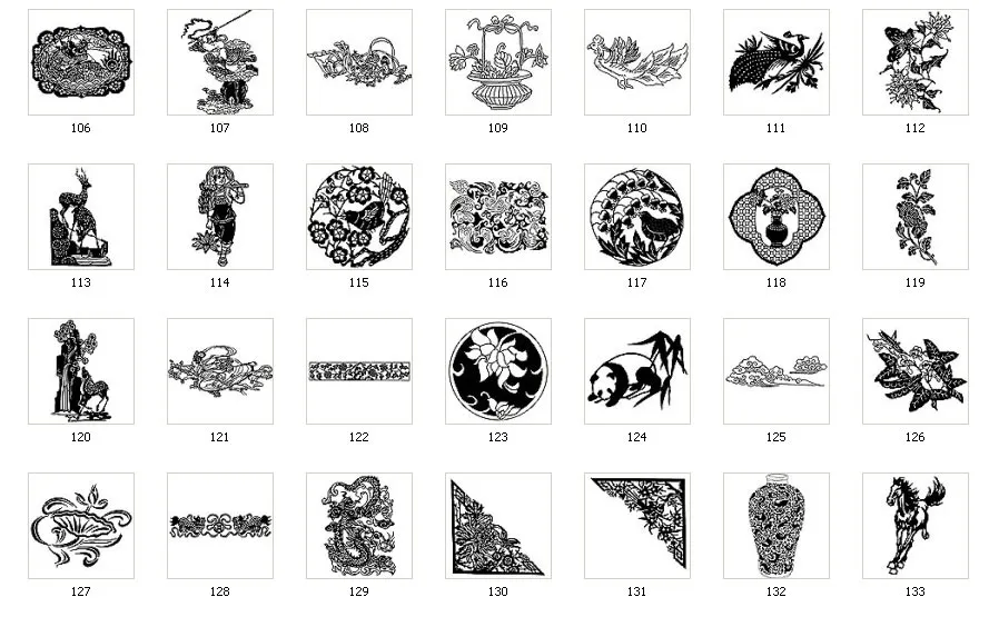 A selection of Chinese images, plants, flowers, bird, vase, pattern, deer