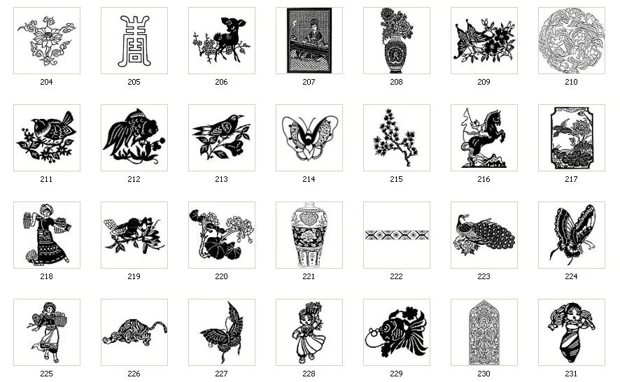 A collection of Chinese designs, flower, bird, fish, pattern, butterfly