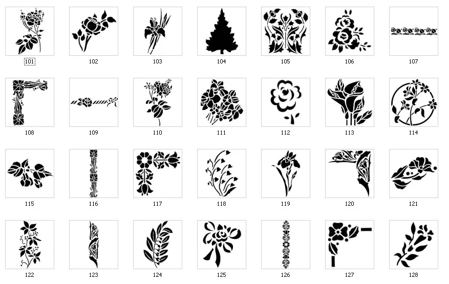 Decorative floral stencils, flowers, borders, corners