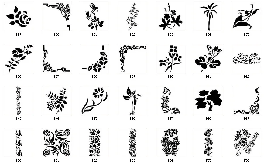 Floral stencil designs, borders, corners, flowers