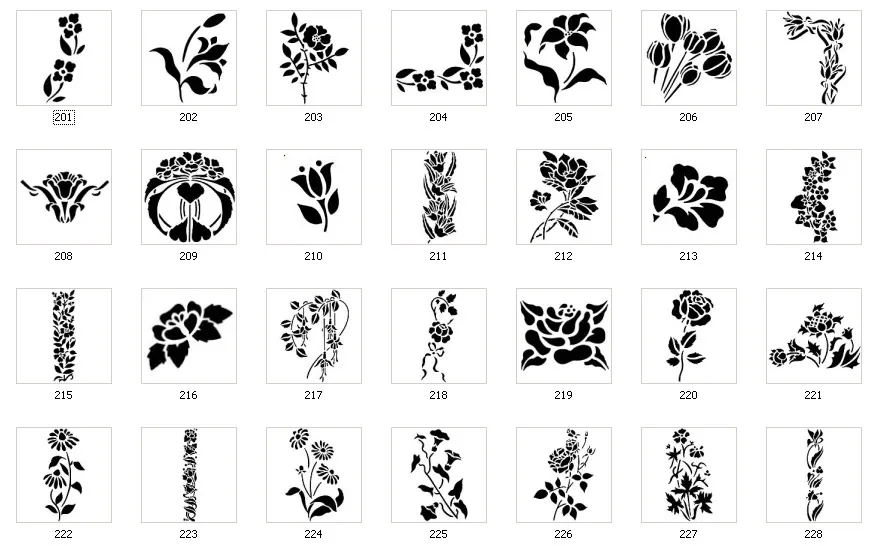 Flower stencil images, daisies, rose, tulips