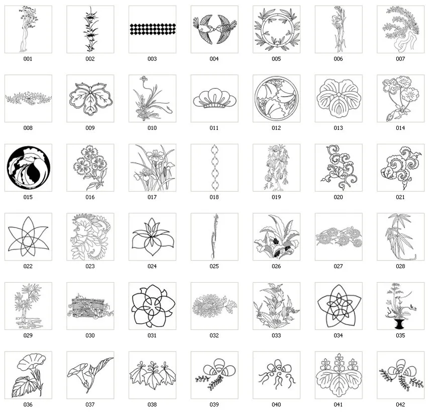 A collection of Japanese designs, plants, birds. lotus, patterns