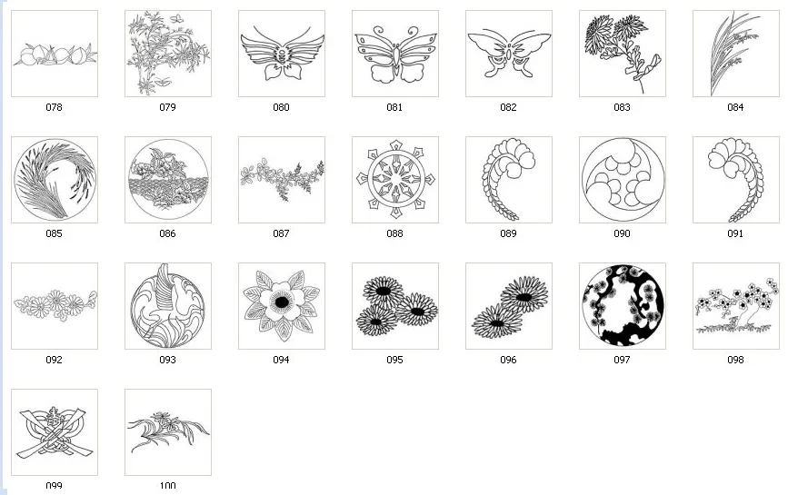 A collection of Japanese designs, plants, flowers, butterfly