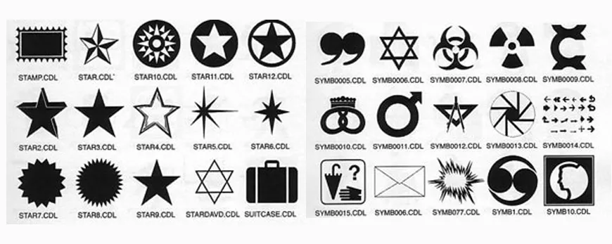 Miscellanueous images including stamp, star, suitcase