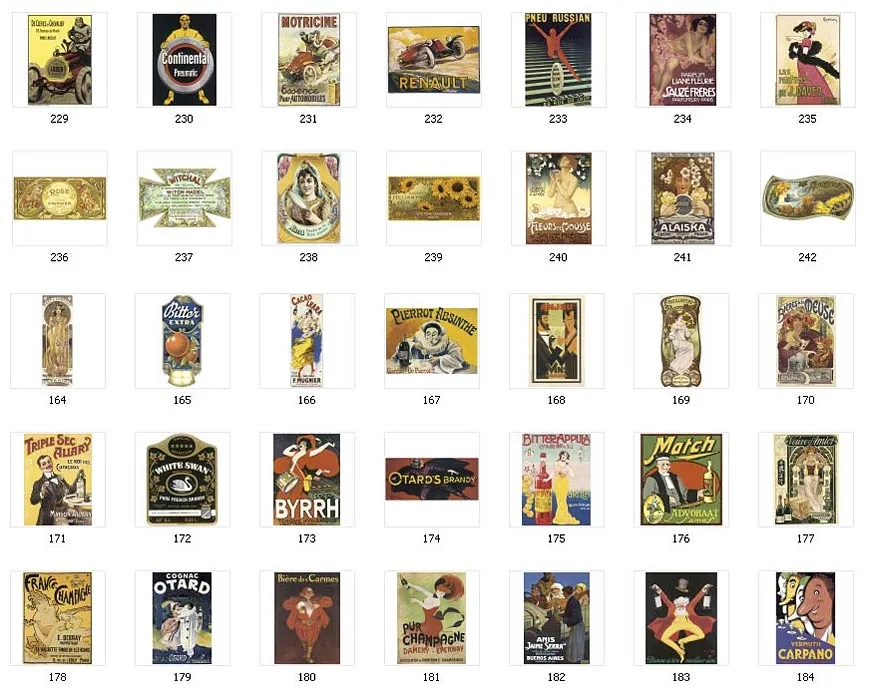 A selection of vintage posters and labels for full colour printing