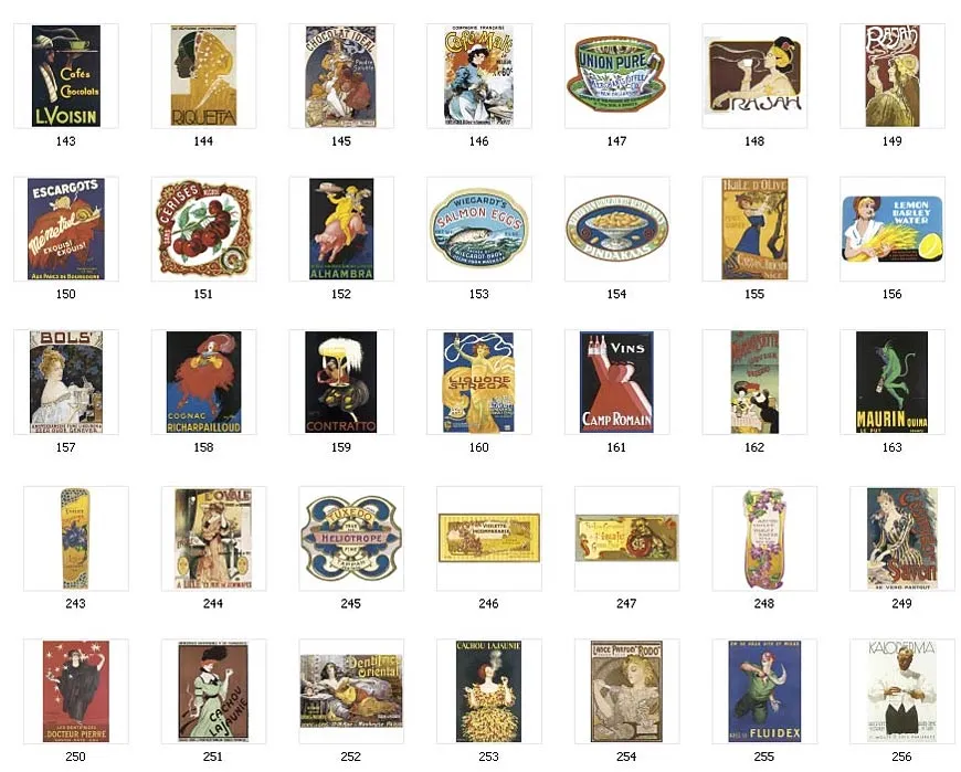 A selection of vintage posters and labels for full colour printing