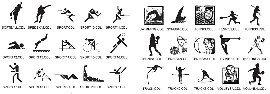 Sport symbols and designs, tennis, track, volleyball