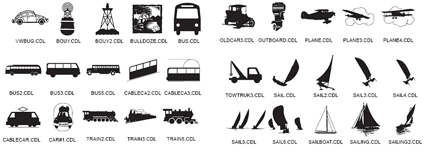 Transport images, vw bug, car, bus, train, plane, sailing boat