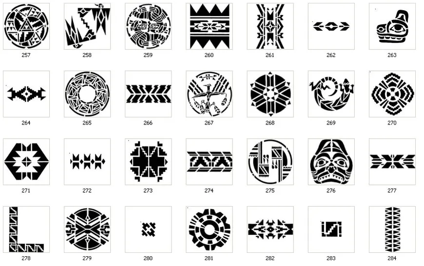 A selection of Native American tribal stencil designs