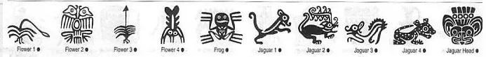 A selection of Meso Deko tribal symbols, flower, jaguar