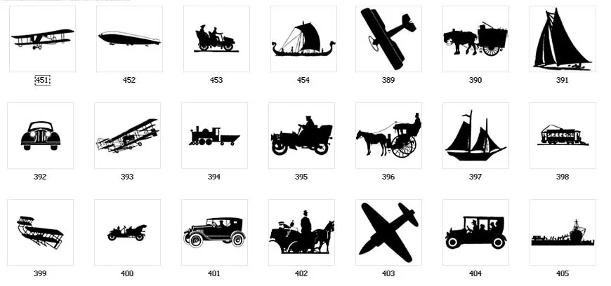 Vintage transport images, vintage car, carriage, airship, tram. bi-plane