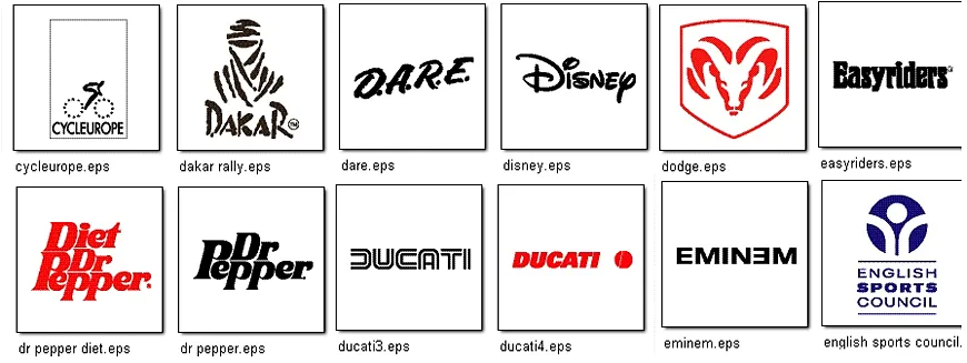 A collection of famous logos ducati, dodge, disney
