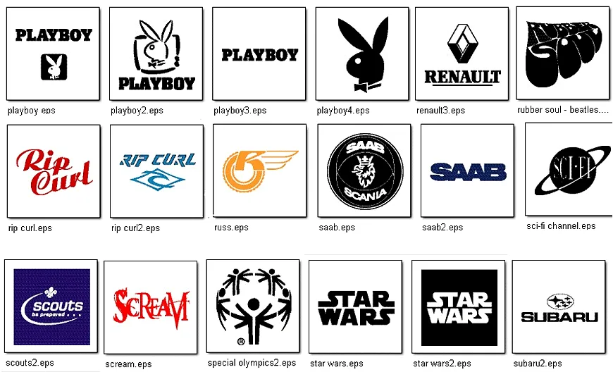A collection of famous logos, renault, saab
