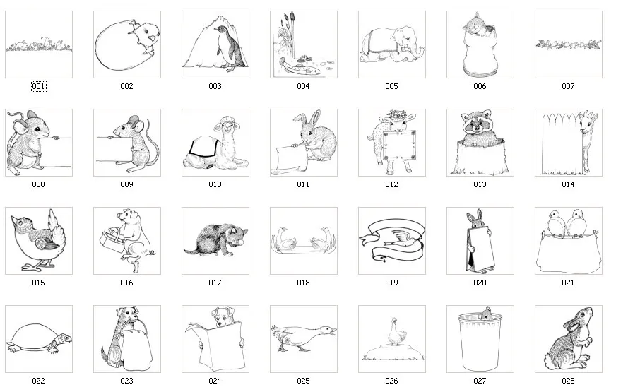 Fun animal designs, chick, kitten, rabbit, pig, lamb, tortoise, duck, puppy