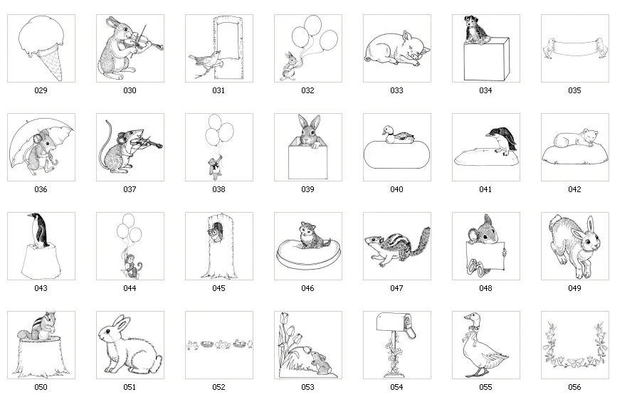 Cute animal designs, mouse, dog, rabbit, duck, puppy, pig