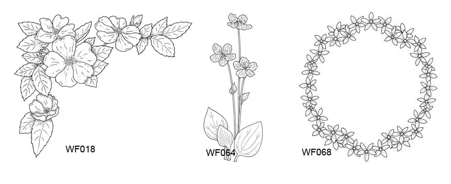 A selection of wildflowers designs, primrose, dog rose