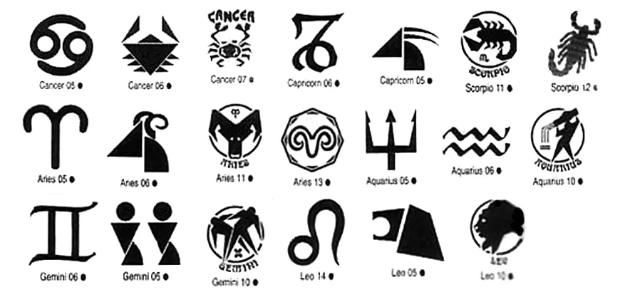 Zodiac and star sign symbols and designs