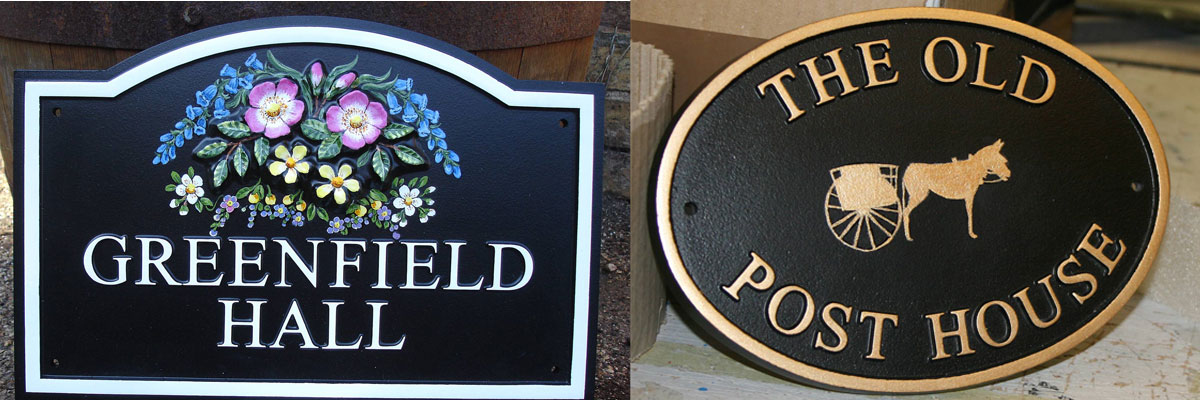 Traditional cast signs are still a popular option for house signs, crafted by The Sign Maker.